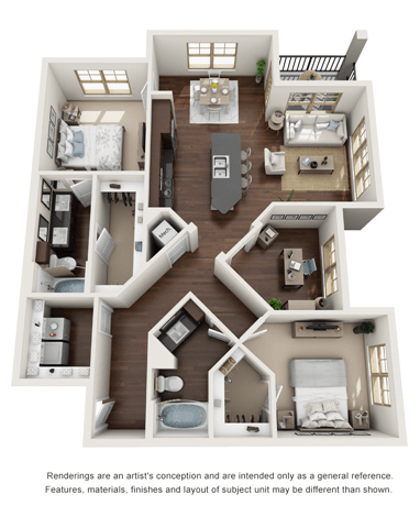 Floor Plan  this is a 3d floor plan of a 824 square foot 1 bedroom apartment at the at The Pointe at Valley Ranch Town Center, New Caney, Texas