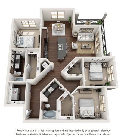 Floor Plan  this is a 3d floor plan of a 550 square foot 1 bedroom apartment at the b at The Pointe at Valley Ranch Town Center, Texas, 77357