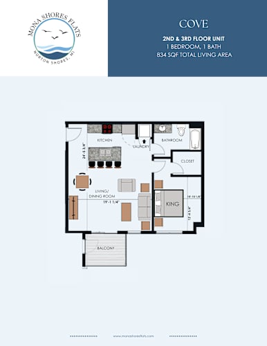 Floor Plan  A floor plan for a 2nd and 3rd floor unit at Mona Shores Flats.