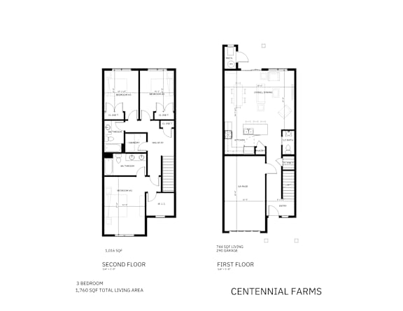Floor Plan  A black and white image of a floor plan for a two-story house.