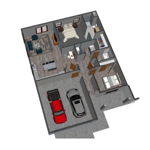 Floor Plan  floor plan of a house with a garage and a red car