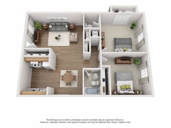 Floor Plan  a bedroom with a bed and a desk in a room