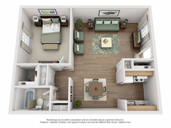 Floor Plan  a floor plan of a 1 bedroom apartment