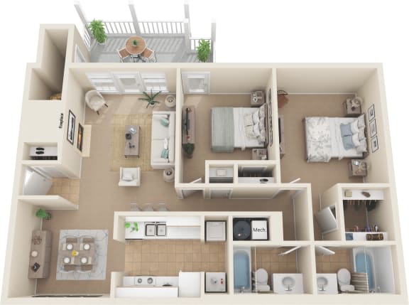 Floor Plan  a floor plan of a 2 bedroom apartment at the crossings in indianapolis