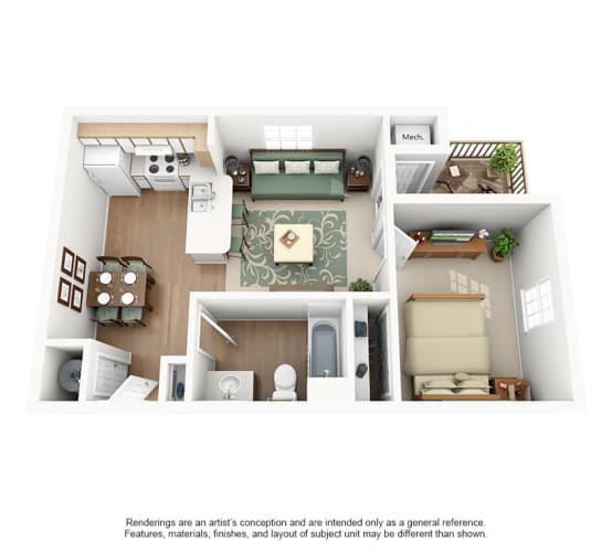 Floor Plan  a stylized 3d floor plan with a bedroom and a living room