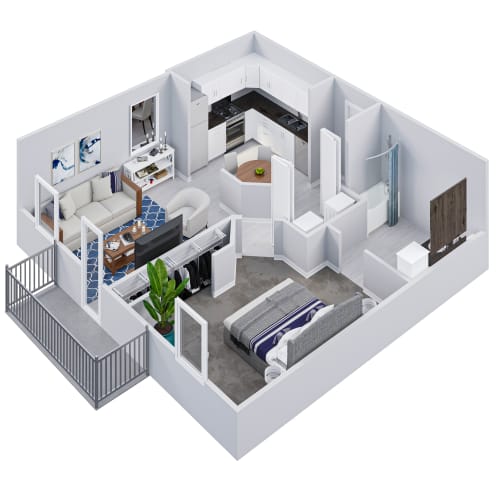 Floor Plan  an open floor plan with a bedroom and living room on the first floor and a dining room
