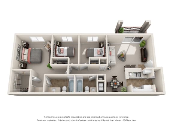 Floor Plan  a stylized floor plan of a 1 bedroom apartment