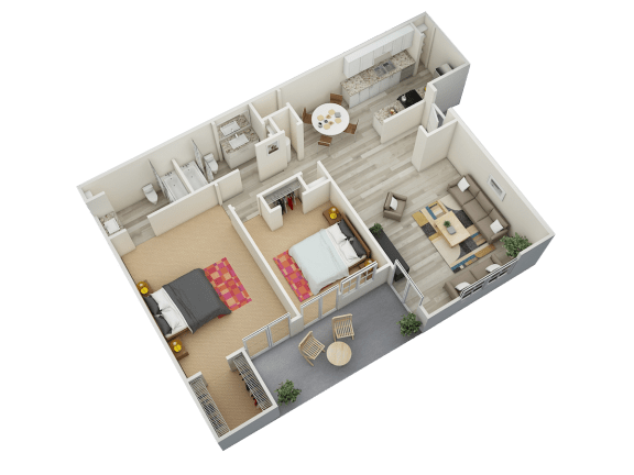Floor Plan  a 3d floor plan of a two bedroom apartment