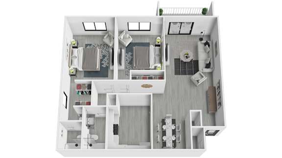 Floor Plan  A white floor plan of a house with a kitchen, living room, and bathroom.