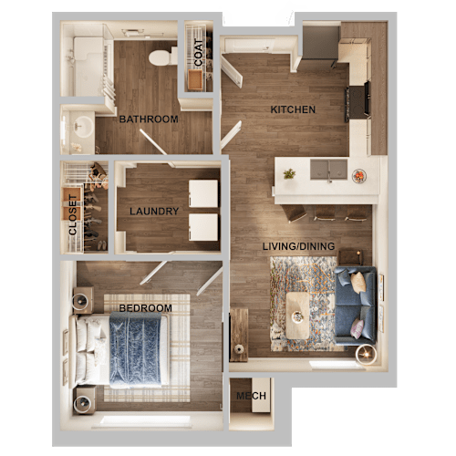 Floor Plan  1 bed 1 bath at Divinity Landing Apartments, Ohio, 44056