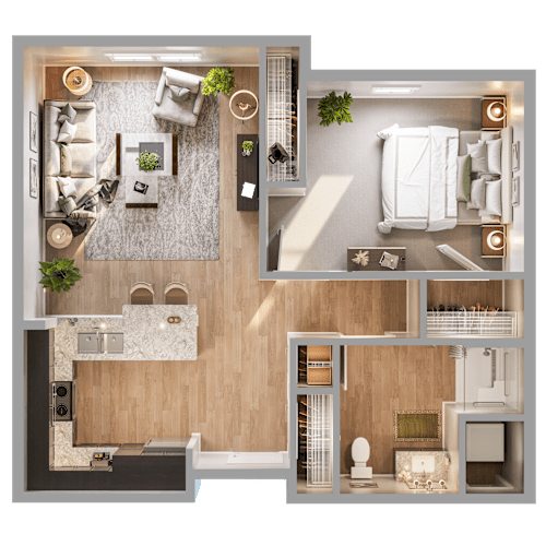 Floor Plan  1 bed 1 bath at Heritage Landing Apartments, Terre Haute, IN, 47803