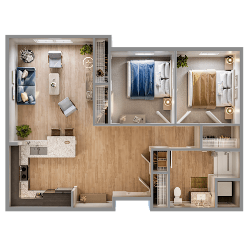 Floor Plan  2 bed 1 bath at Heritage Landing Apartments, Terre Haute, IN, 47803
