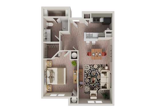 Floor Plan  A floor plan of a two-story apartment with a living room, kitchen, and bedrooms.