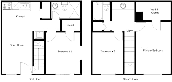 Floor Plan  A floor plan of a two-story house with labeled rooms.