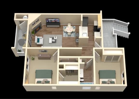 Floor Plan  a 3d drawing of a floor plan of a house