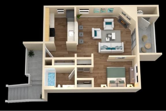 Floor Plan  a 3d drawing of a room with a wood floor