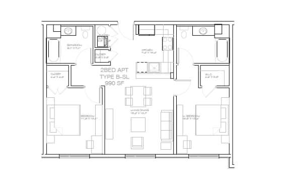 Floor Plan  a floor plan of a small house with bedrooms and a living room