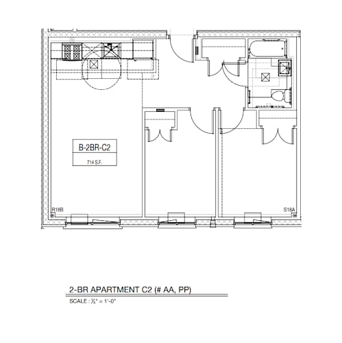 Floor Plan  A floor plan of apartment C2 with a scale of 1:40.