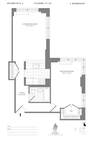 Floor Plan  1bd 1bth Floor Plan at MARC Apartments, New York, NY, 10019