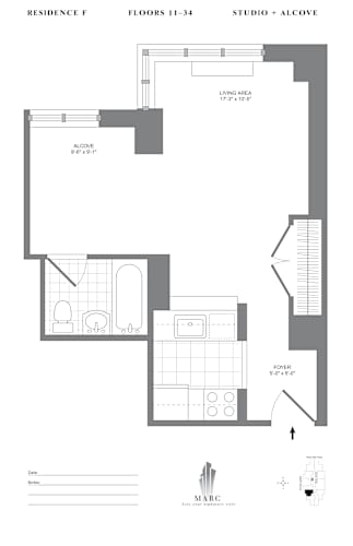 Floor Plan  Studio Line F Floor Plan at MARC Apartments, New York, 10019