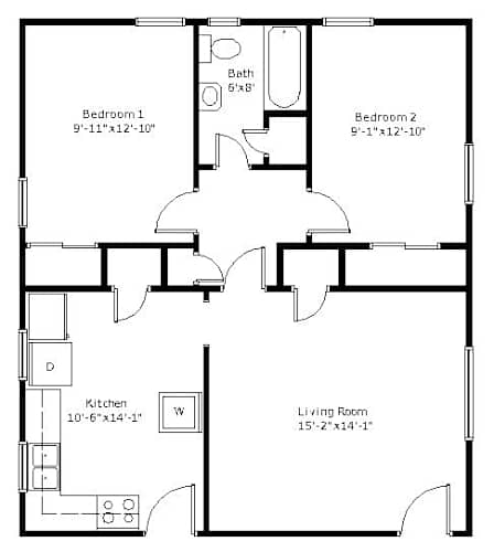 Floor Plan  a floor plan of a small house with a kitchen and a living room