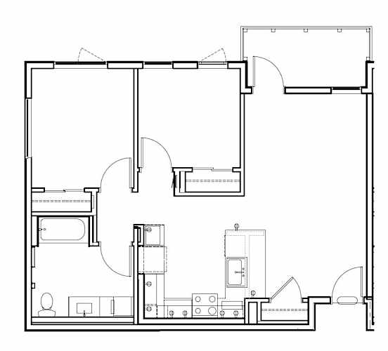 Floor Plan  A black and white image of a floor plan for a house.