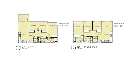 Floor Plan  Two floor plans for units 3A-1 and 3A-2 & 3A-3 are shown.