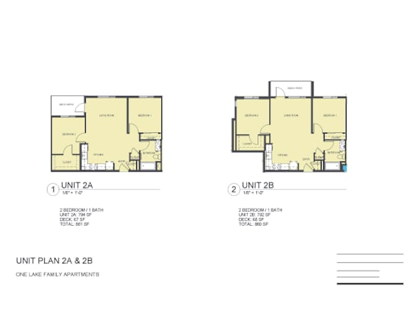 Floor Plan  Two floor plans for One Lake Family Apartments are shown.