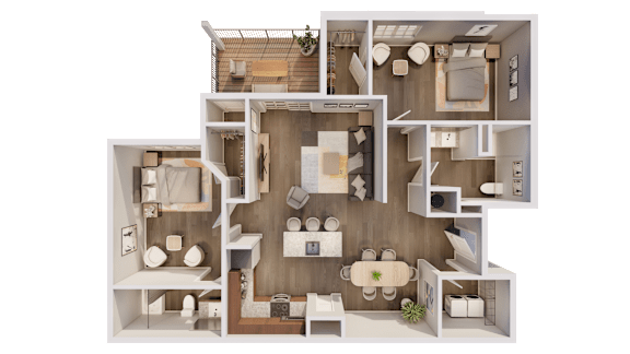 Floor Plan  a 3d floor plan of a home with a bedroom and living room