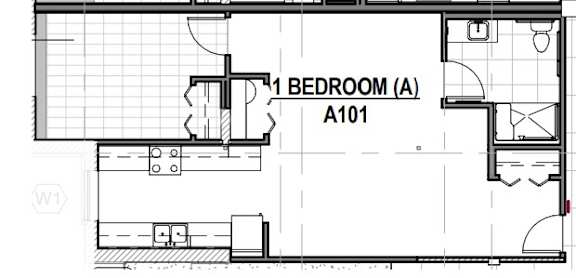 Floor Plan  A black and white drawing of a floor plan for Bedroom A.