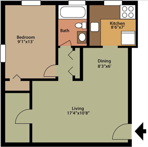 Floor Plan  One Bedroom  - No washer / dryer hook-up - Upstairs