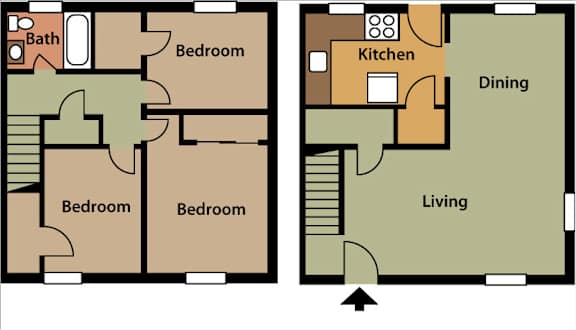 Floor Plan  Three Bedroom  Style A - Washer / Dryer Hook-up