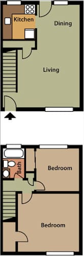Floor Plan  Two Bedroom Townhome - $1,015 no hook-up; $1,025 with w/d hook-up