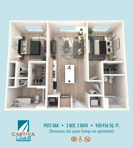 Floor Plan  an image of a 3d floor plan for a post oak apartments floor plan