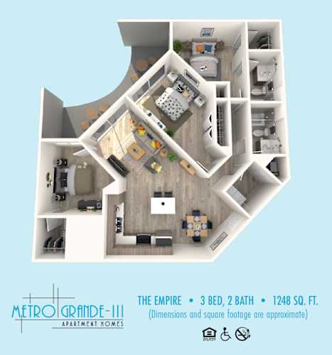Floor Plan  a stylized 3d floor plan of a 2100 sq ft apartment