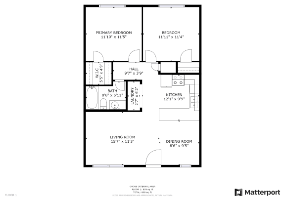 Floor Plan  2 Bed 1 Bath