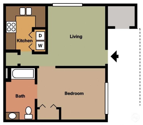 Floor Plan  Mountain View Apartment Homes, Tuscaloosa, AL, One Bedroom One Bath floorplan