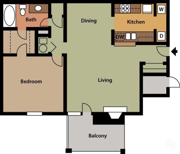 Floor Plan  1Bed - 1Bath