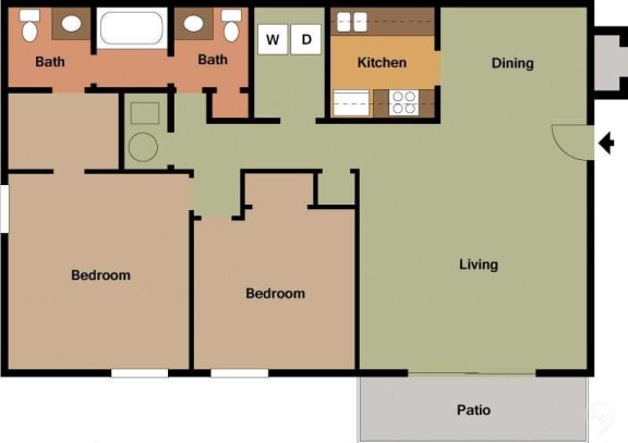 Floor Plan  2 Bed - 1.5 Bath