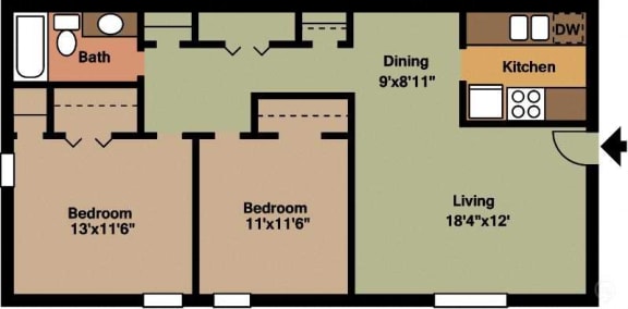 Floor Plan  2 bed 1 bath