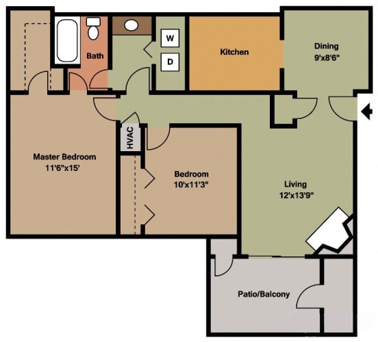 Floor Plan  2 Bed - 1 Bath