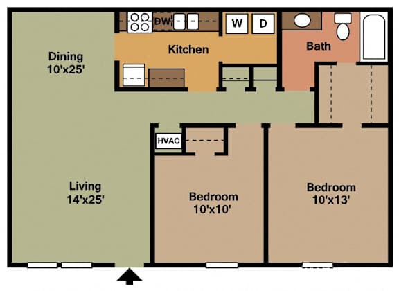 Floor Plan  2Bed - 1Bath