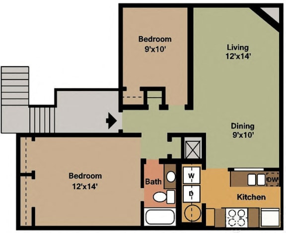 Floor Plan  Ashford Terrace Apartments Two Bedroom One Bath Huntsville, AL