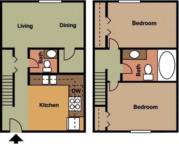 Floor Plan  Executive Lodge Apartments 2 Bedroom 1.5 Bath Townhome Apartment in Huntsville, AL