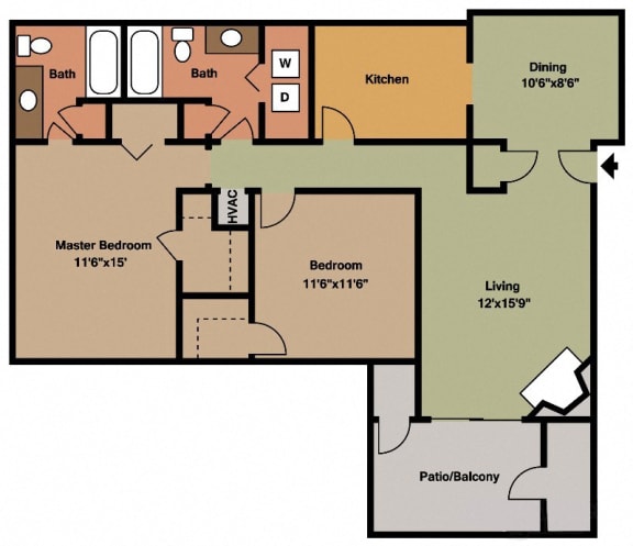 Floor Plan  2 Bed - 2 Bath