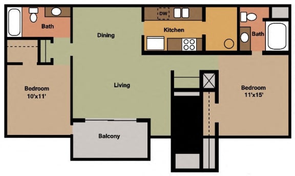 Floor Plan  Ashford Terrace Apartments Two Bedroom Two Bath Huntsville, AL