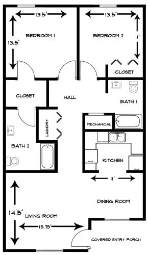 Floor Plan  2 Bedroom 2 Bath Large
