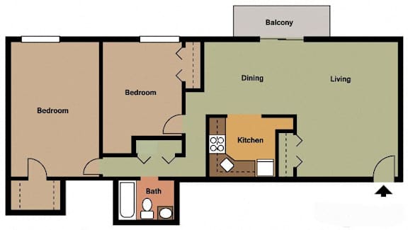 Floor Plan  Two Bed - One Bath