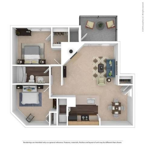Floor Plan  A floor plan of a house with a kitchen, living room, and two bedrooms.