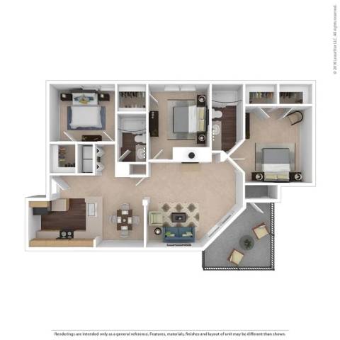 Floor Plan  A floor plan of a house with a kitchen, living room, and two bedrooms.